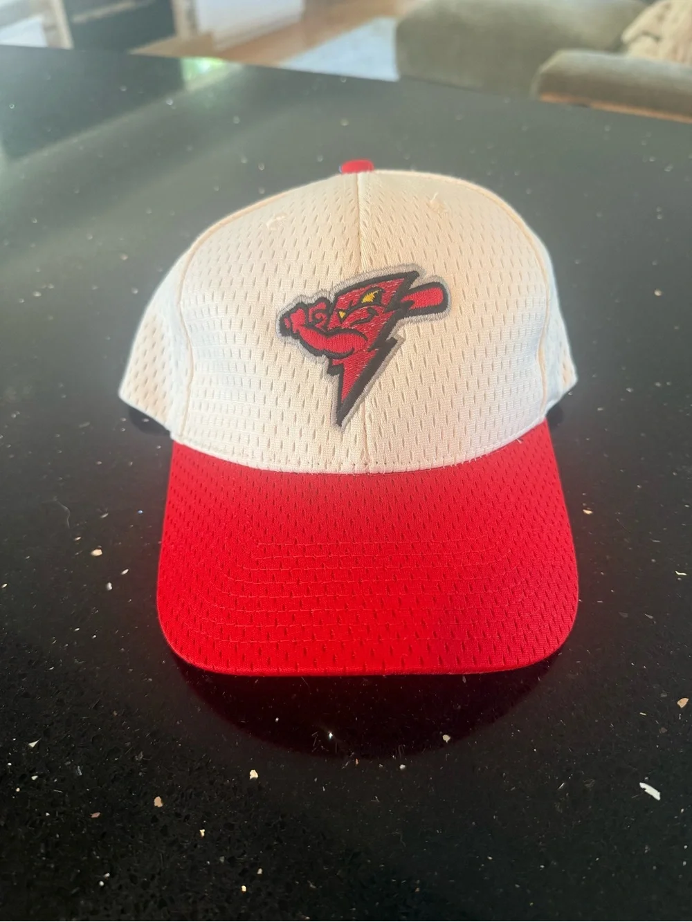 Pacifica White and Red Mesh Baseball Cap with Lightning Mascot